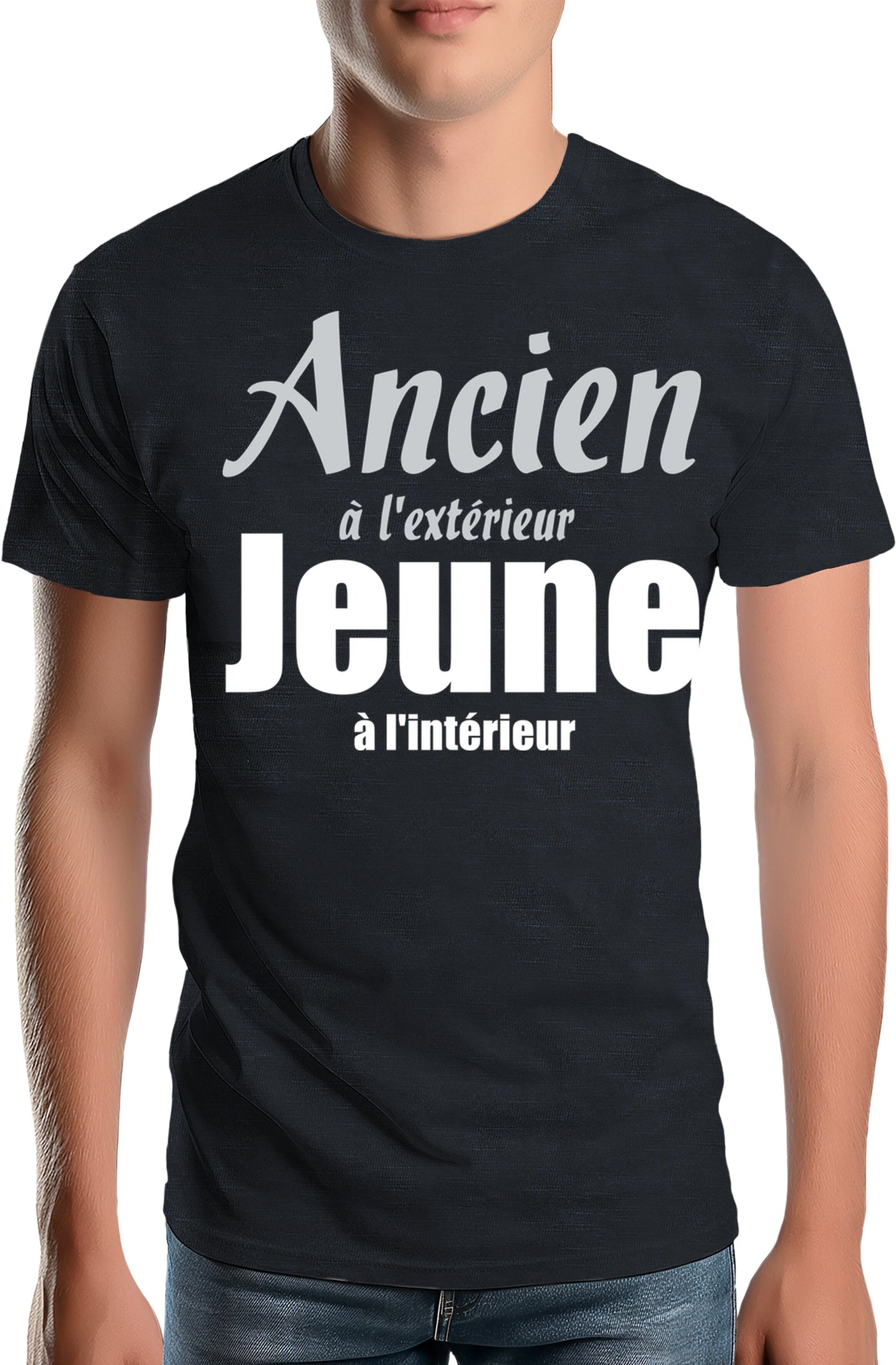 Tee-Shirt Homme Ancien à l'extérieur et Jeune à l'intérieur