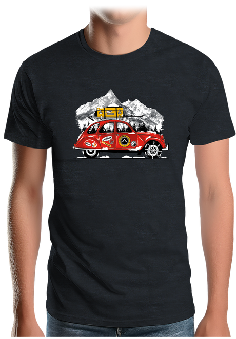 T-Shirt Homme Voiture 2CV vacance au ski à la montagne