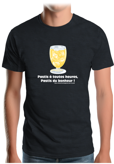 T-Shirt Homme Alcool Pastis à toute heures, pastis du bonheur