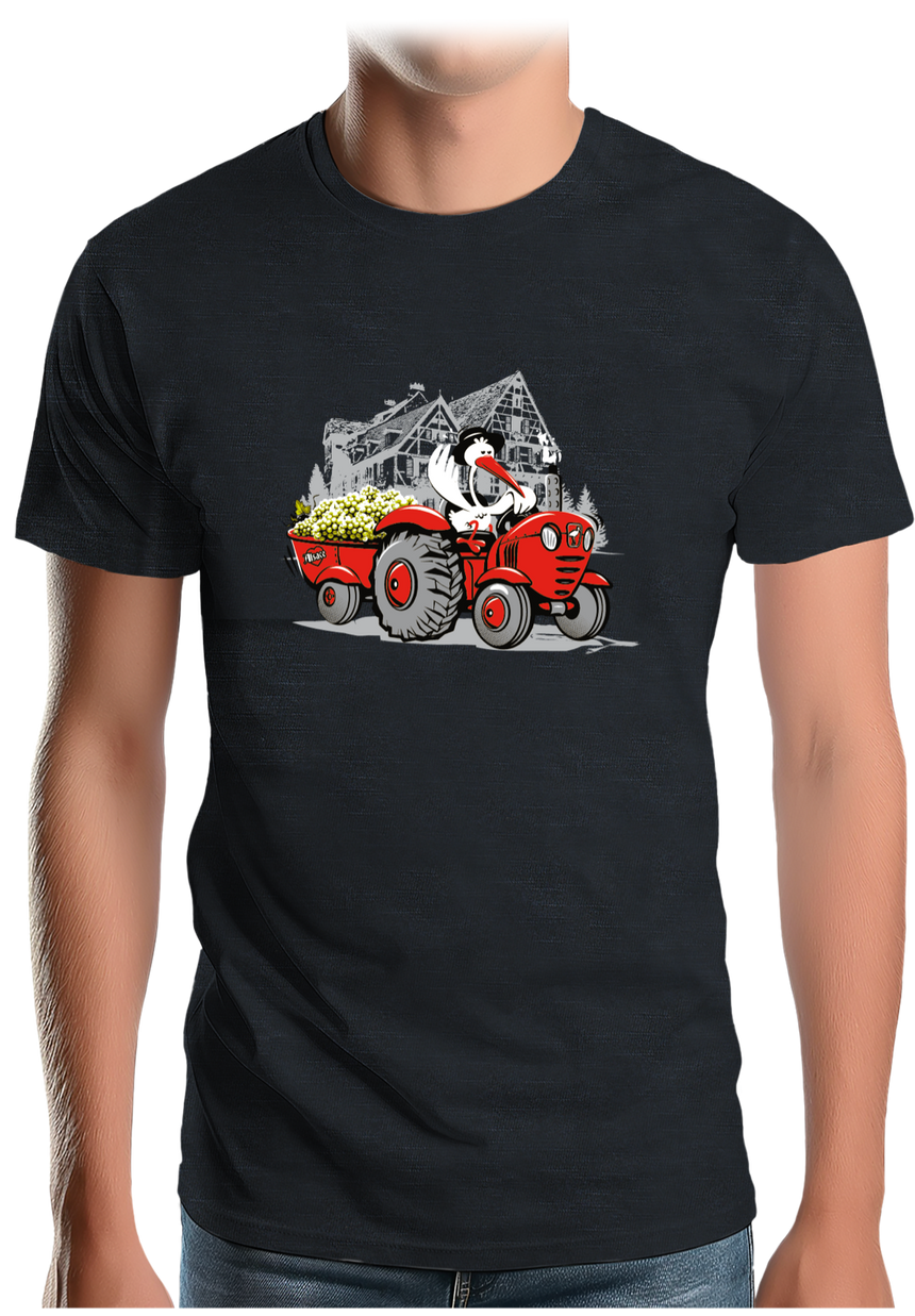 T-Shirt Homme Les vendanges Alsaciennes avec cigogne