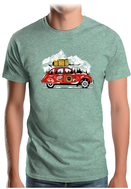 T-Shirt Homme Voiture 2CV vacance au ski à la montagne