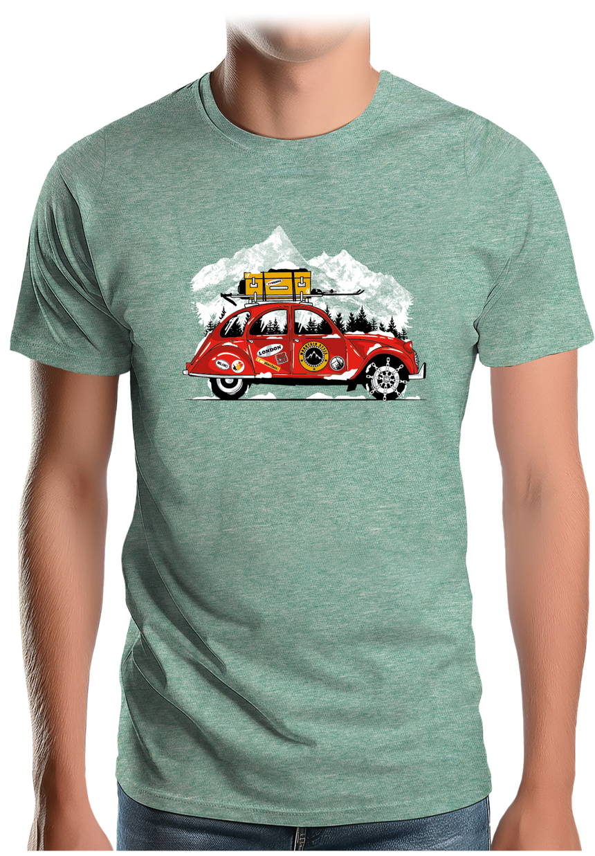T-Shirt Homme Voiture 2CV vacance au ski à la montagne