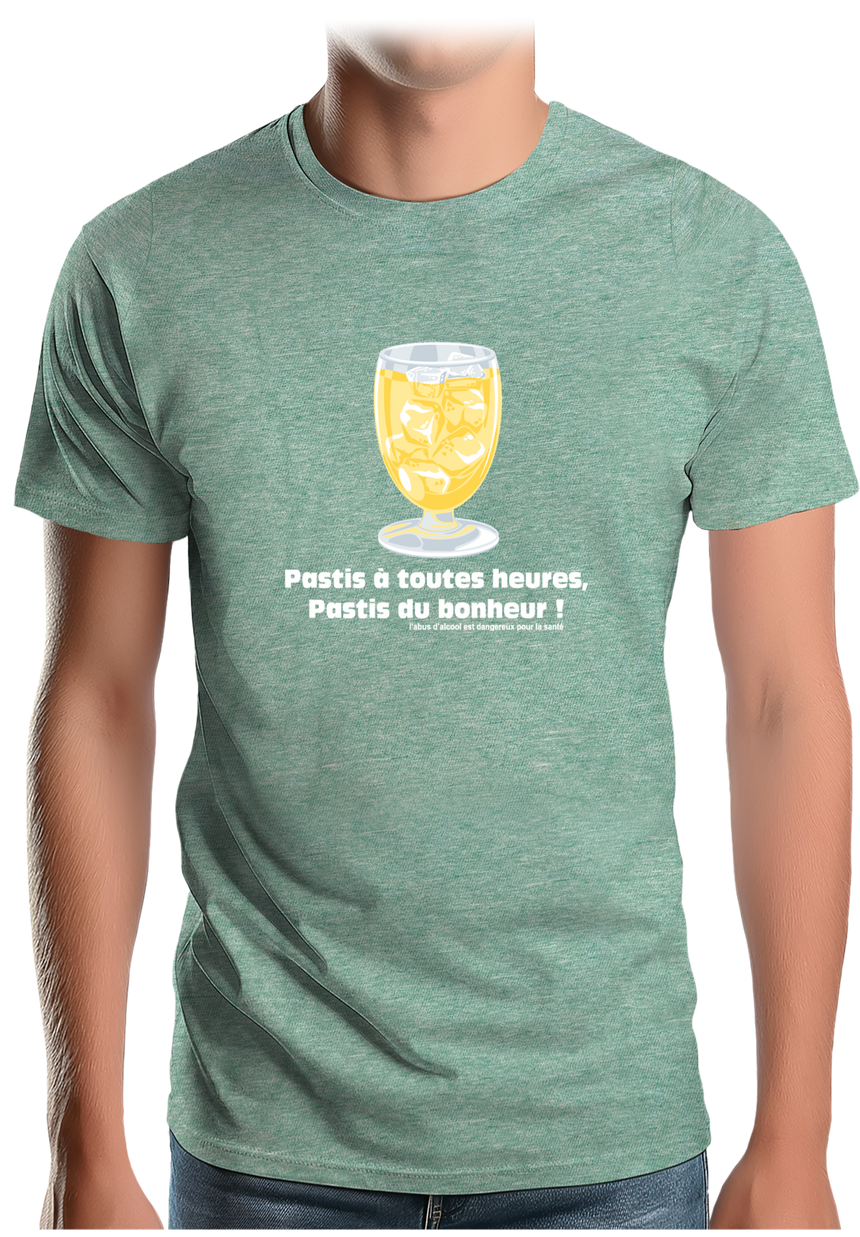 T-Shirt Homme Alcool Pastis à toute heures, pastis du bonheur
