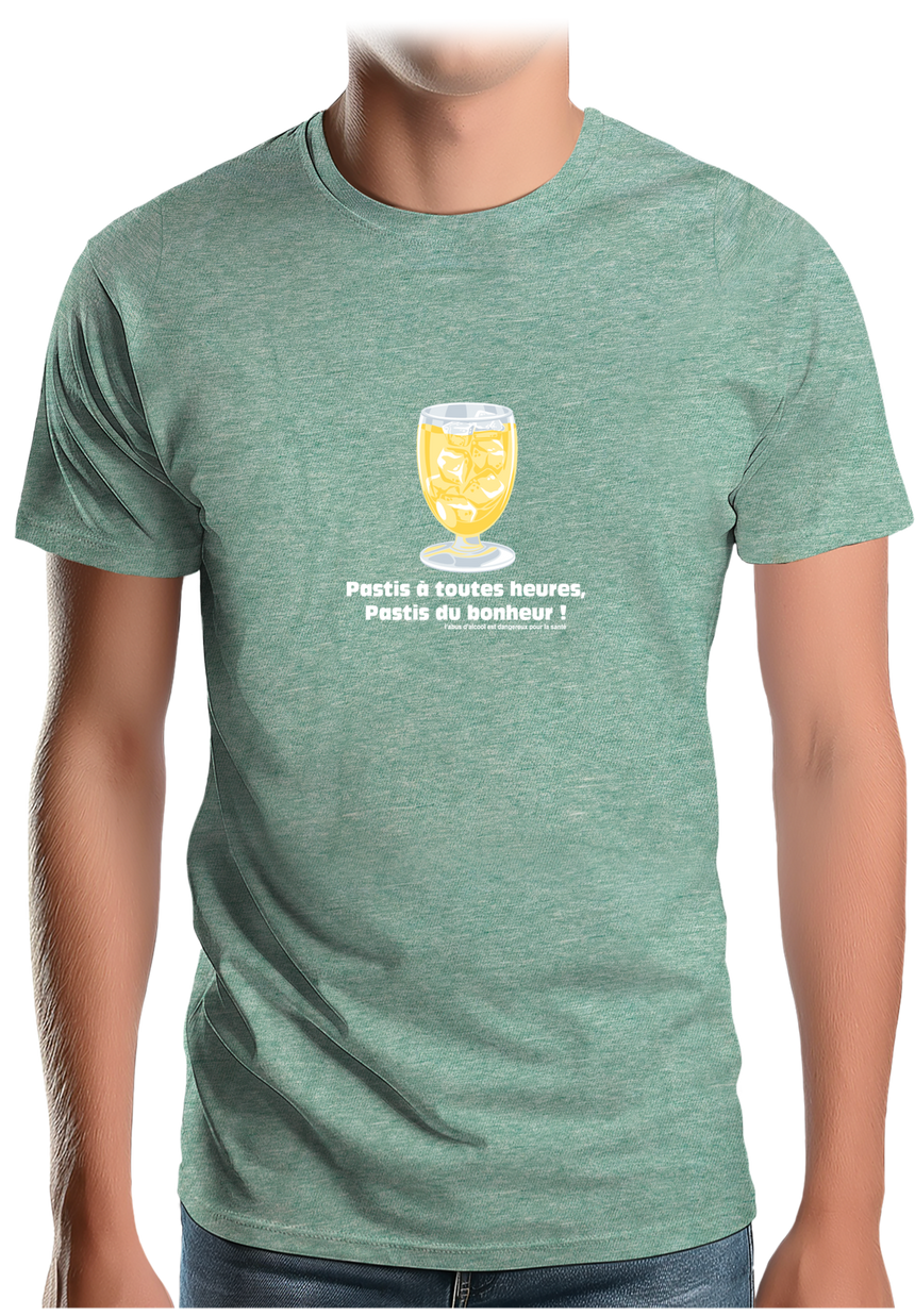 T-Shirt Homme Alcool Pastis à toute heures, pastis du bonheur