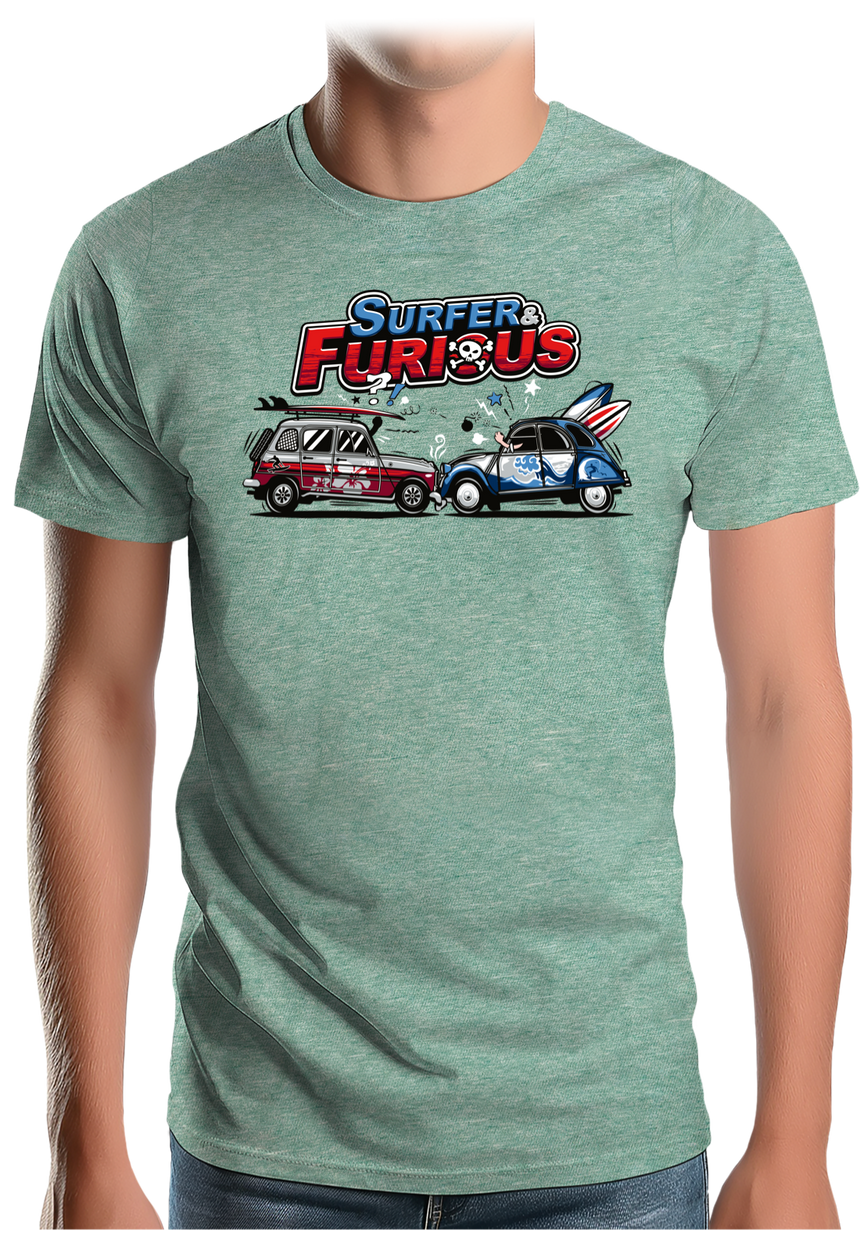 T-Shirt Homme Surfer & Furious Voiture 4L vs 2CV
