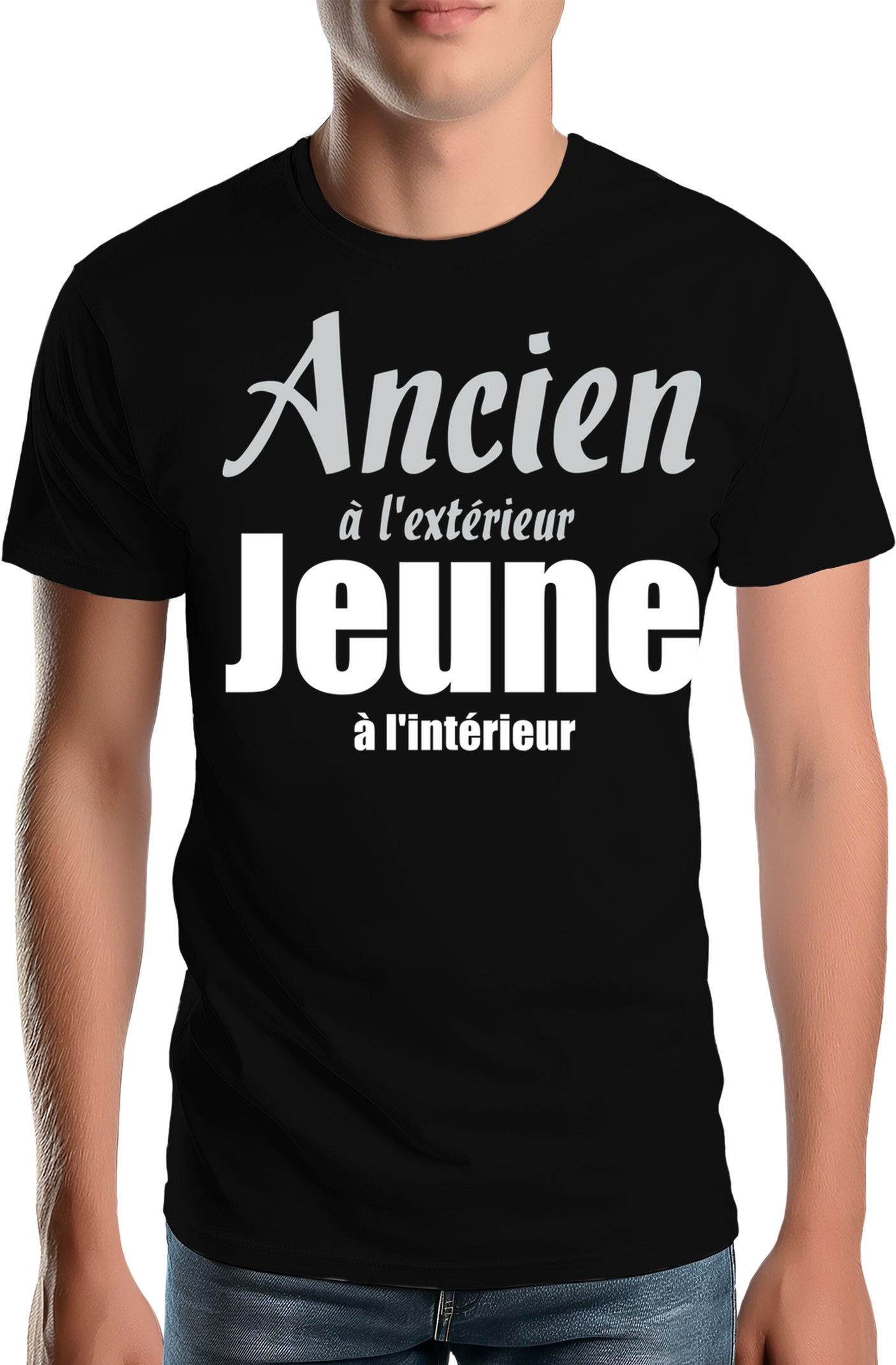 Tee-Shirt Homme Ancien à l'extérieur et Jeune à l'intérieur