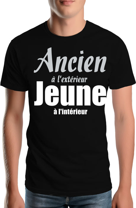 Tee-Shirt Homme Ancien à l'extérieur et Jeune à l'intérieur
