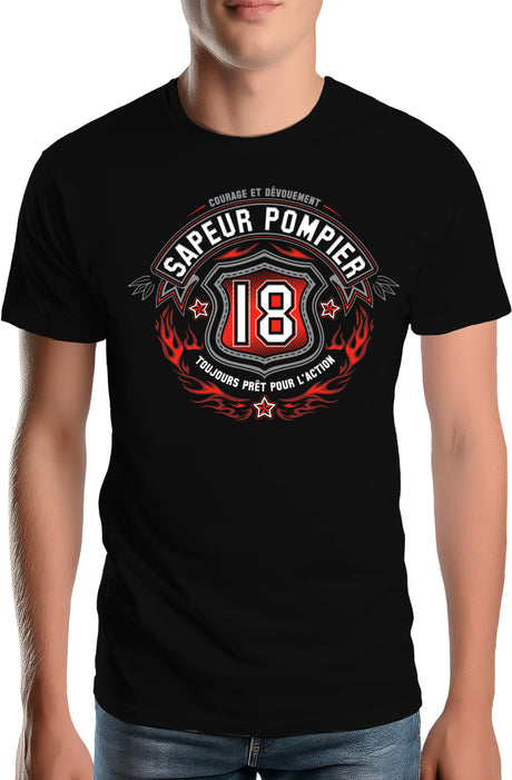 Tee-Shirt Homme Les sapeur pompier, le 18