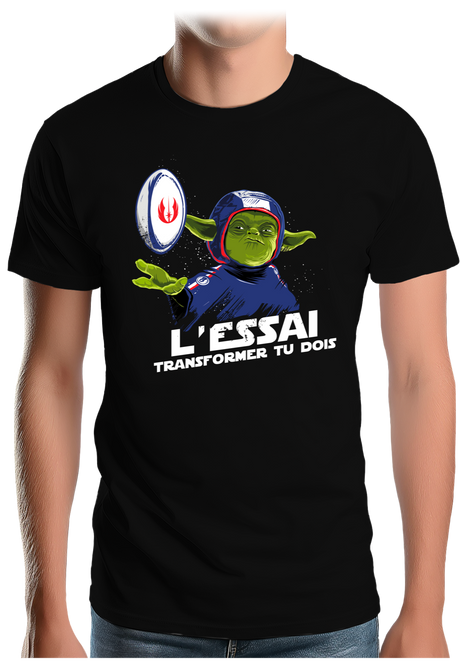 T-Shirt Homme Yoda au rugby, transforme l'essai