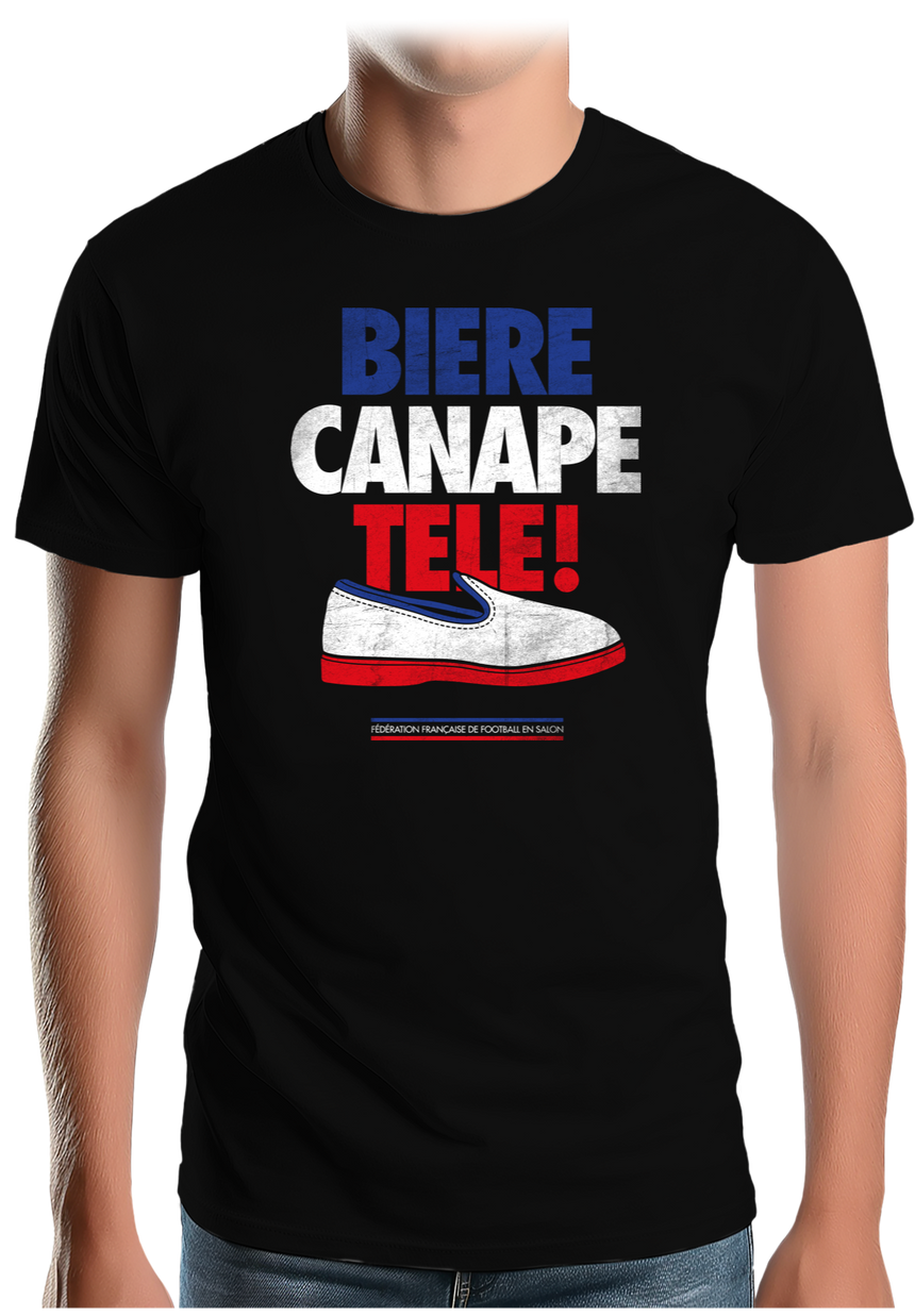 T-Shirt Homme Bière, canapé, télé, Fédération Française de foot de salon