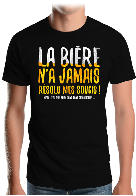 T-Shirt Homme Alcool, la bière n'a jamais résolu mes soucis...