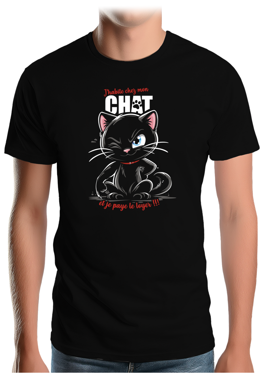 T-Shirt Homme J'habite chez mon chat et je paye le loyer