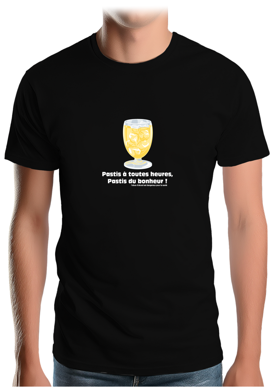 T-Shirt Homme Alcool Pastis à toute heures, pastis du bonheur