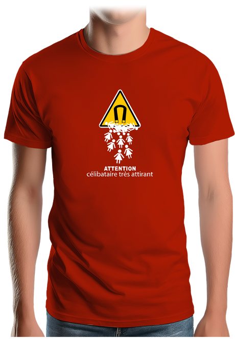 T-Shirt Homme Attention célibataire très attirant