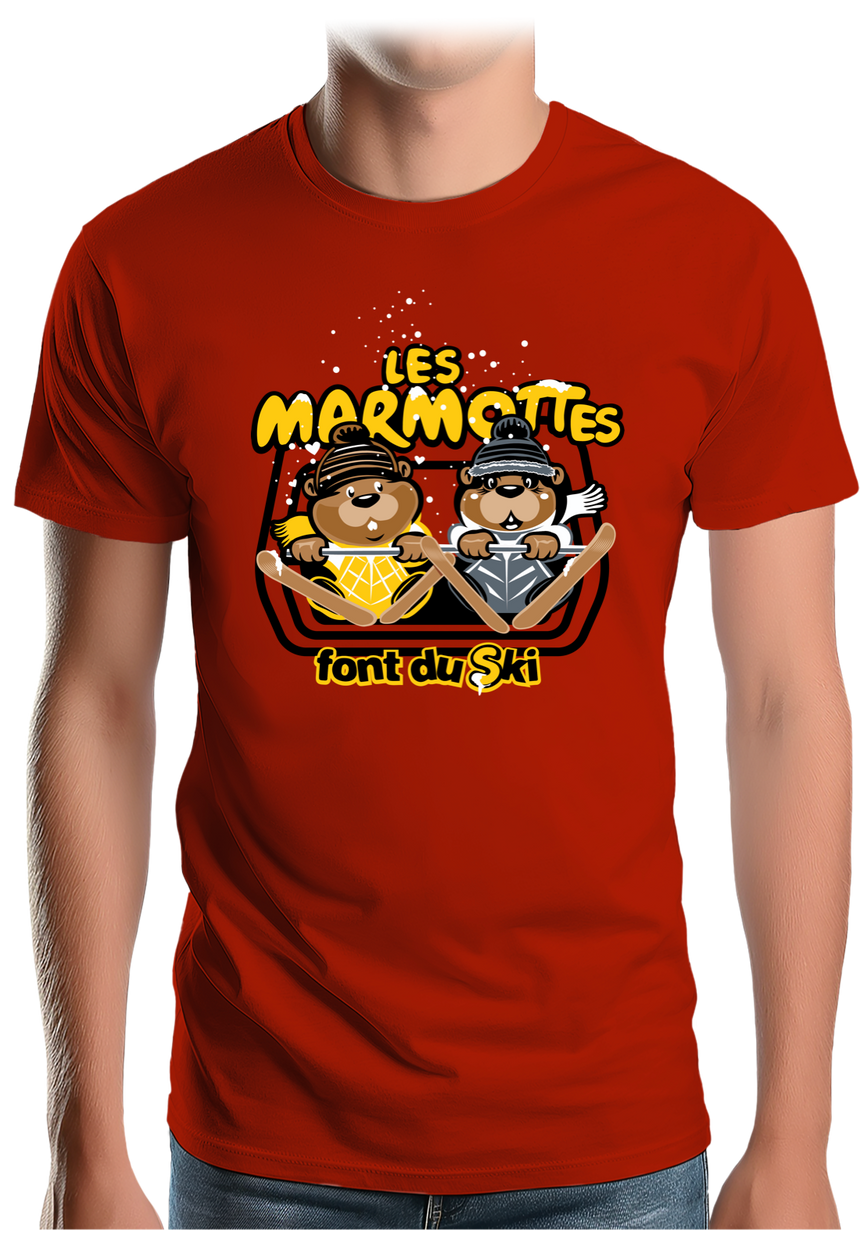 T-Shirt Homme Les marmottes font du ski