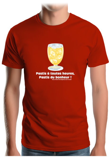 T-Shirt Homme Alcool Pastis à toute heures, pastis du bonheur