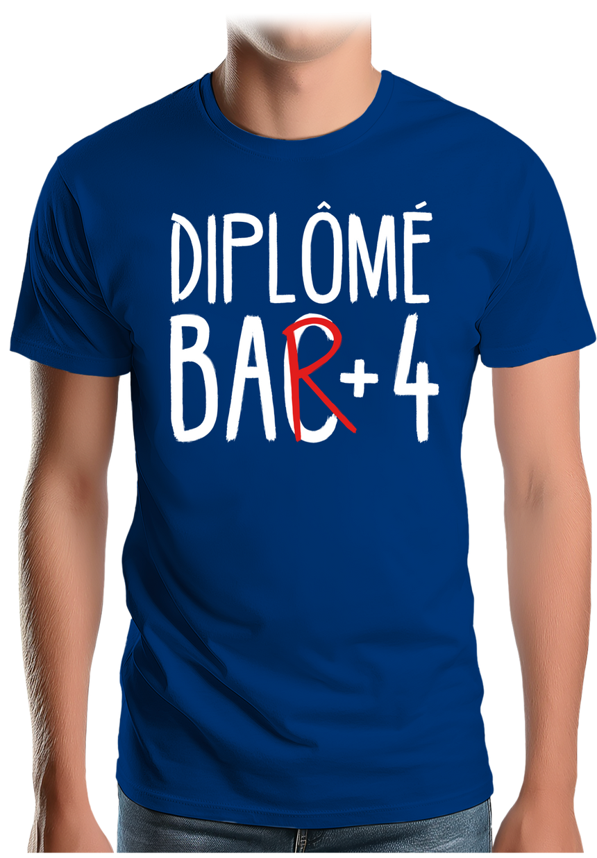 T-Shirt Homme Diplômé bar +4 d'alcool