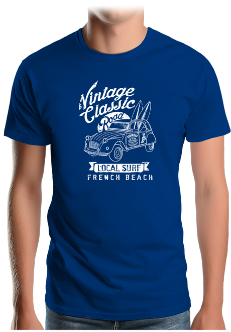 T-Shirt Homme Voiture 2CV avec planche de surf
