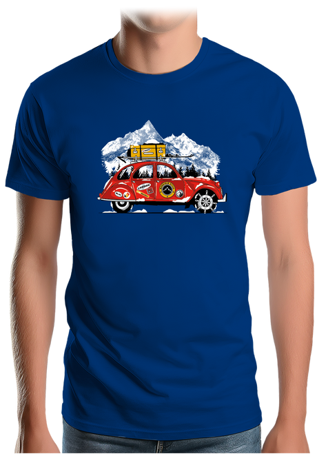 T-Shirt Homme Voiture 2CV vacance au ski à la montagne