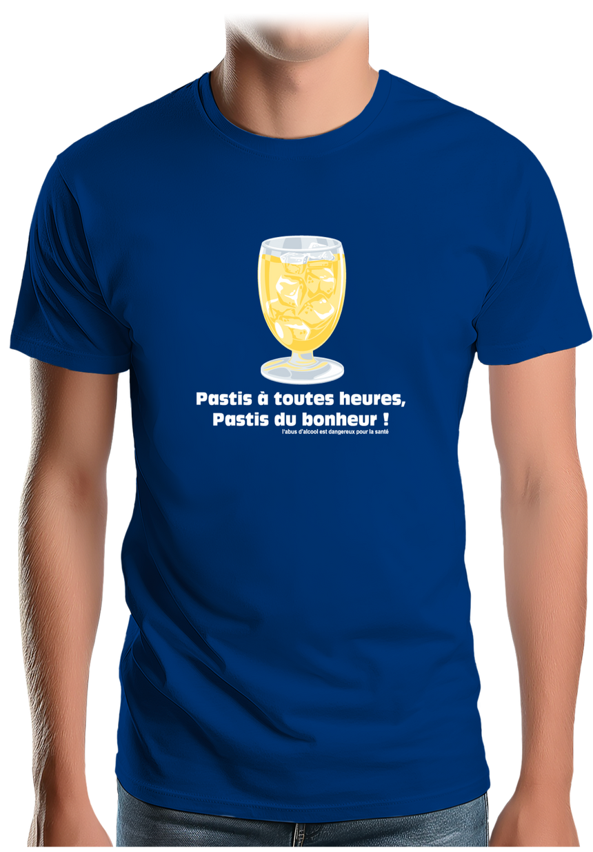 T-Shirt Homme Alcool Pastis à toute heures, pastis du bonheur