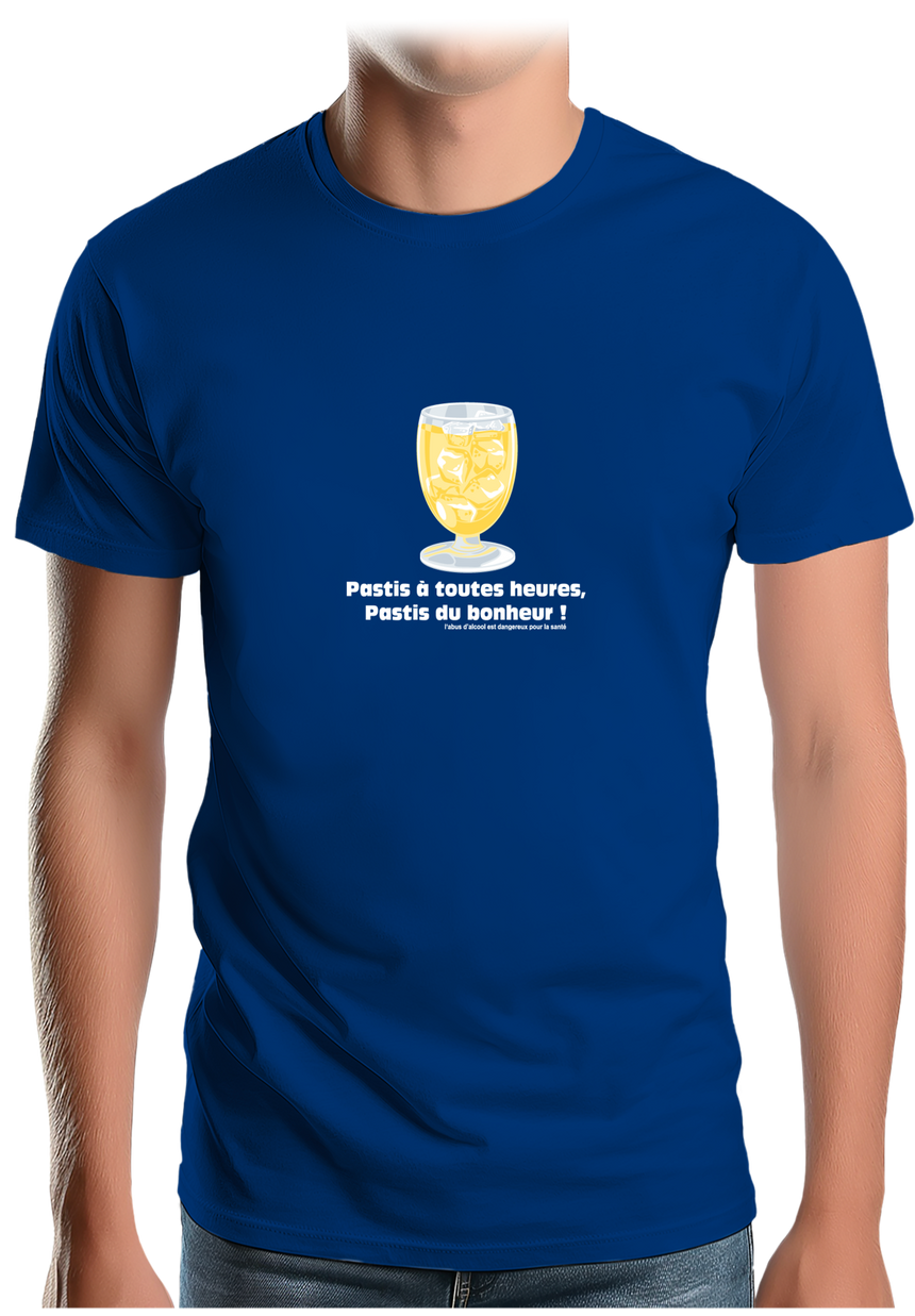 T-Shirt Homme Alcool Pastis à toute heures, pastis du bonheur