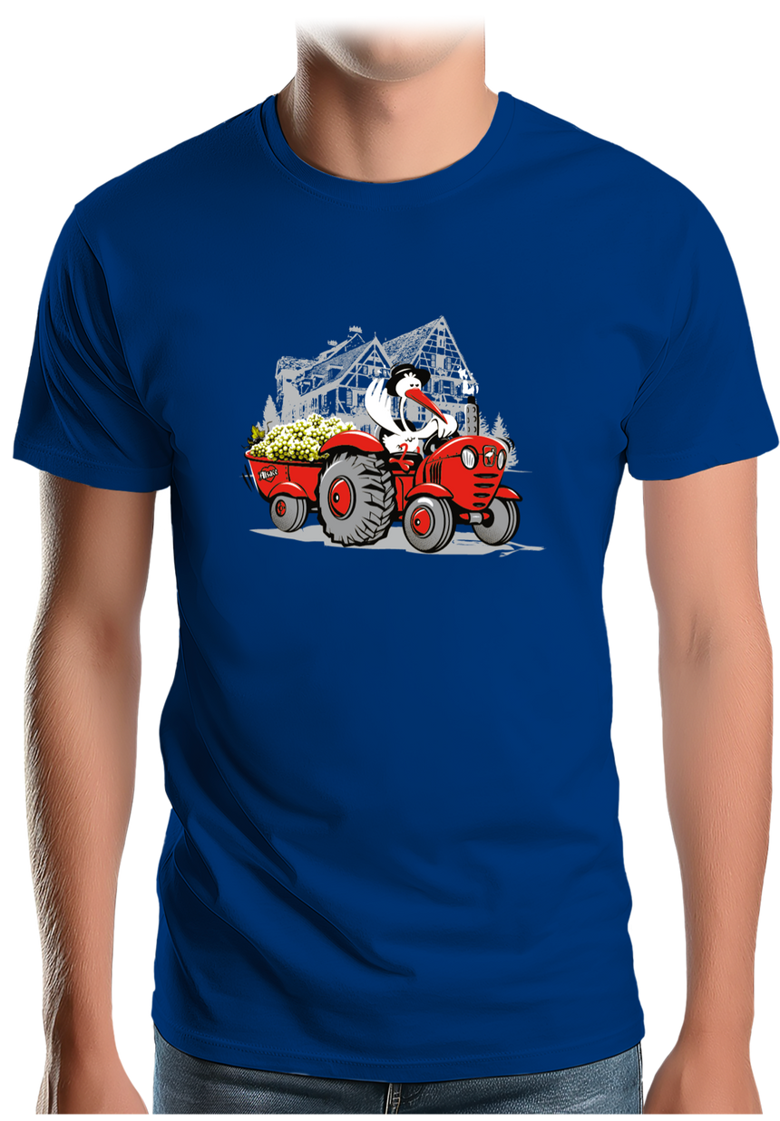 T-Shirt Homme Les vendanges Alsaciennes avec cigogne