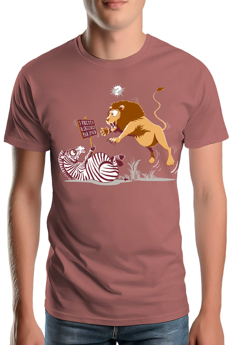 T-Shirt Homme Zebre vs Lion : 5 fruits légumes par jour