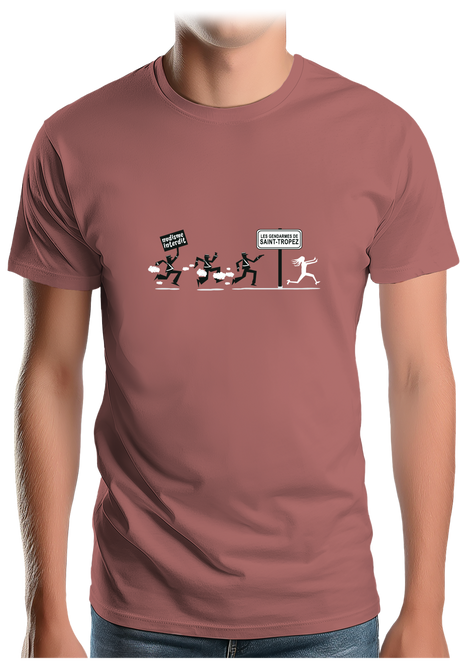 T-Shirt Homme Nudisme interdit sur la plage à St Trop (Recto/verso)