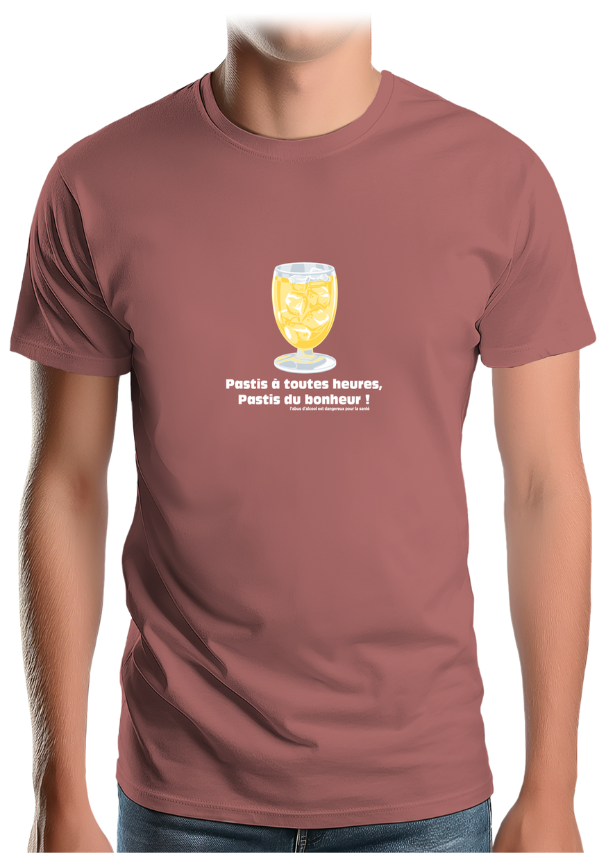 T-Shirt Homme Alcool Pastis à toute heures, pastis du bonheur