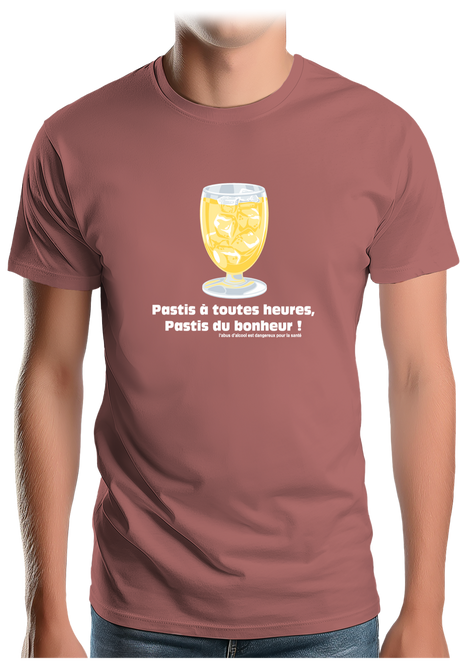 T-Shirt Homme Alcool Pastis à toute heures, pastis du bonheur