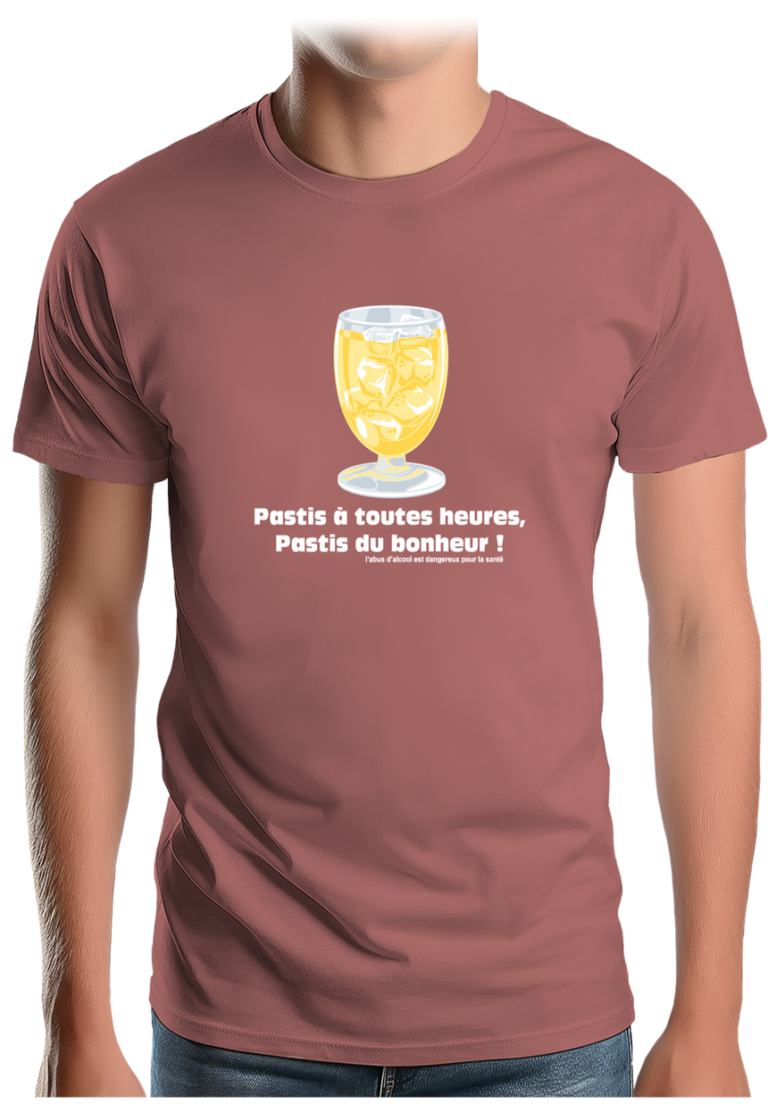 T-Shirt Homme Alcool Pastis à toute heures, pastis du bonheur