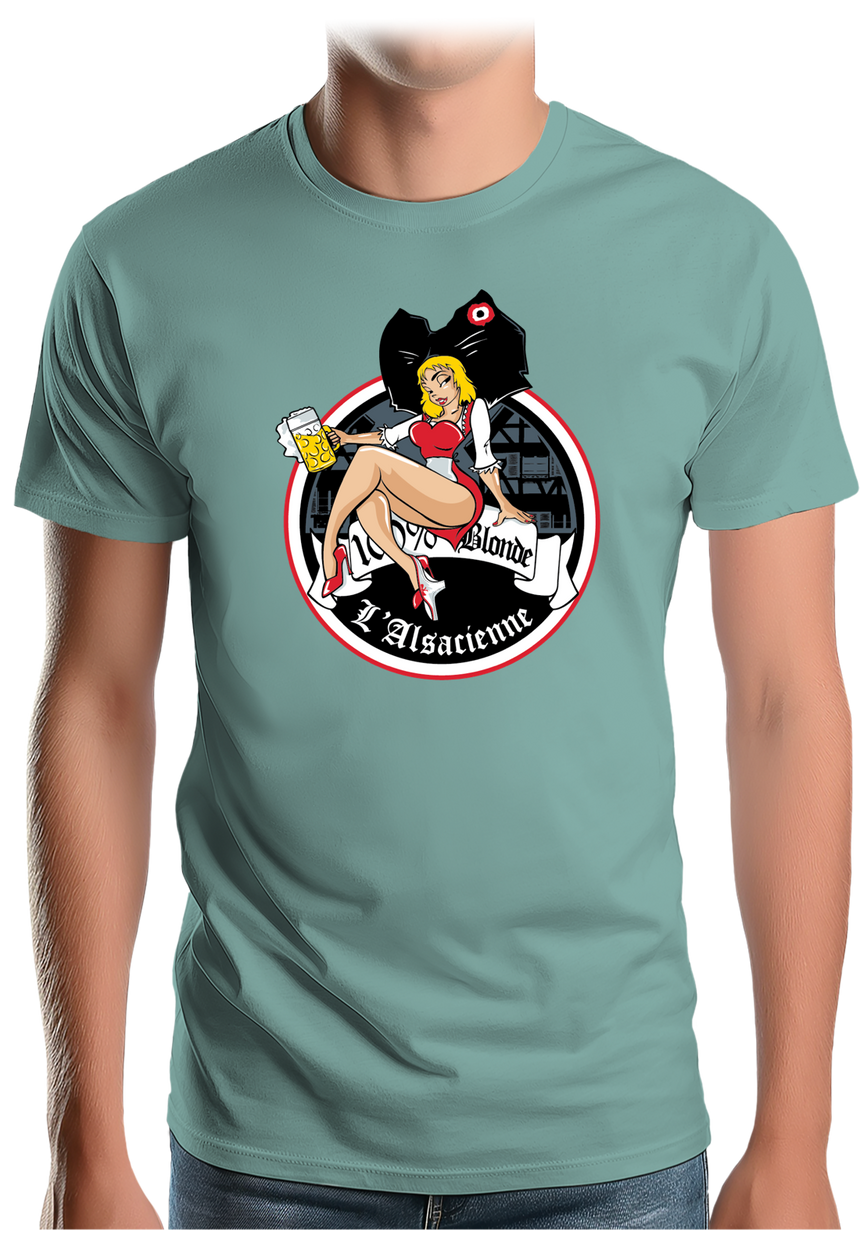 T-Shirt Homme L'alsacienne et sa chope de bière 100% blonde