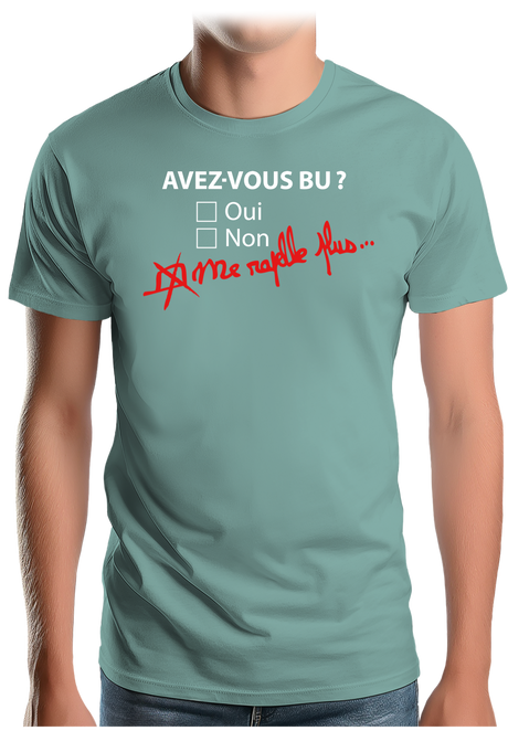 T-Shirt Homme Avez vous bu de l'alcool ? Me rapelle plus