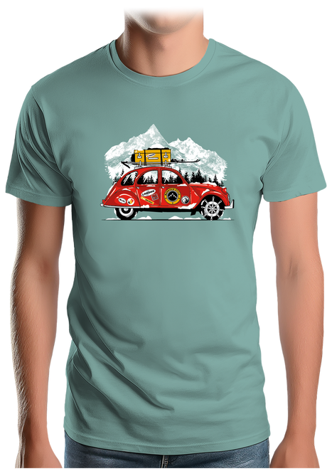 T-Shirt Homme Voiture 2CV vacance au ski à la montagne