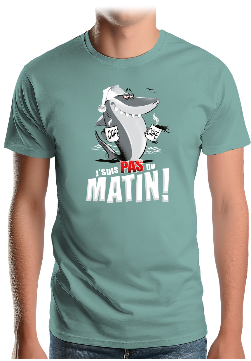 T-Shirt Homme Requin je suis pas du matin