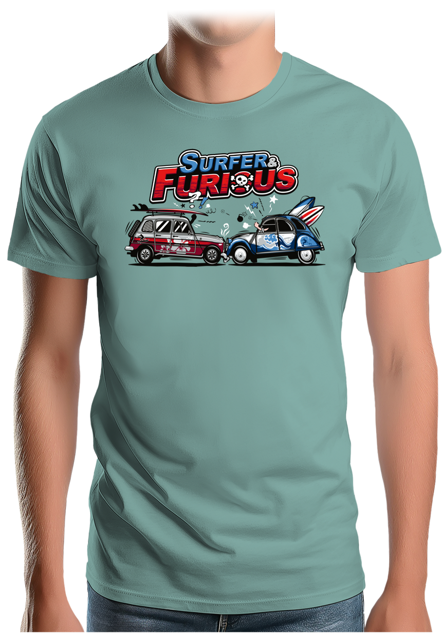 T-Shirt Homme Surfer & Furious Voiture 4L vs 2CV