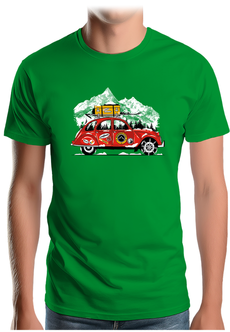 T-Shirt Homme Voiture 2CV vacance au ski à la montagne