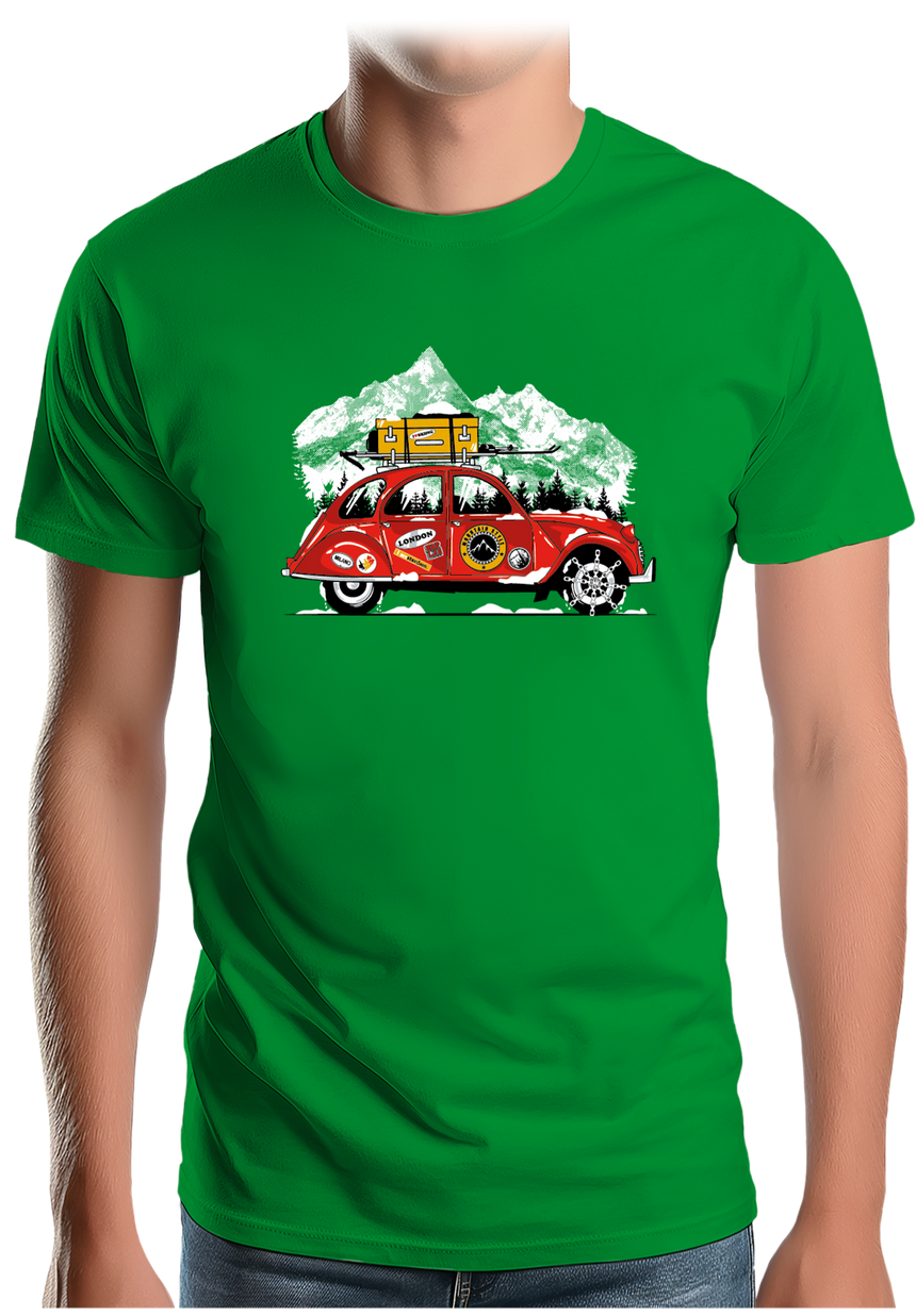 T-Shirt Homme Voiture 2CV vacance au ski à la montagne