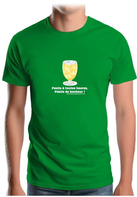 T-Shirt Homme Alcool Pastis à toute heures, pastis du bonheur
