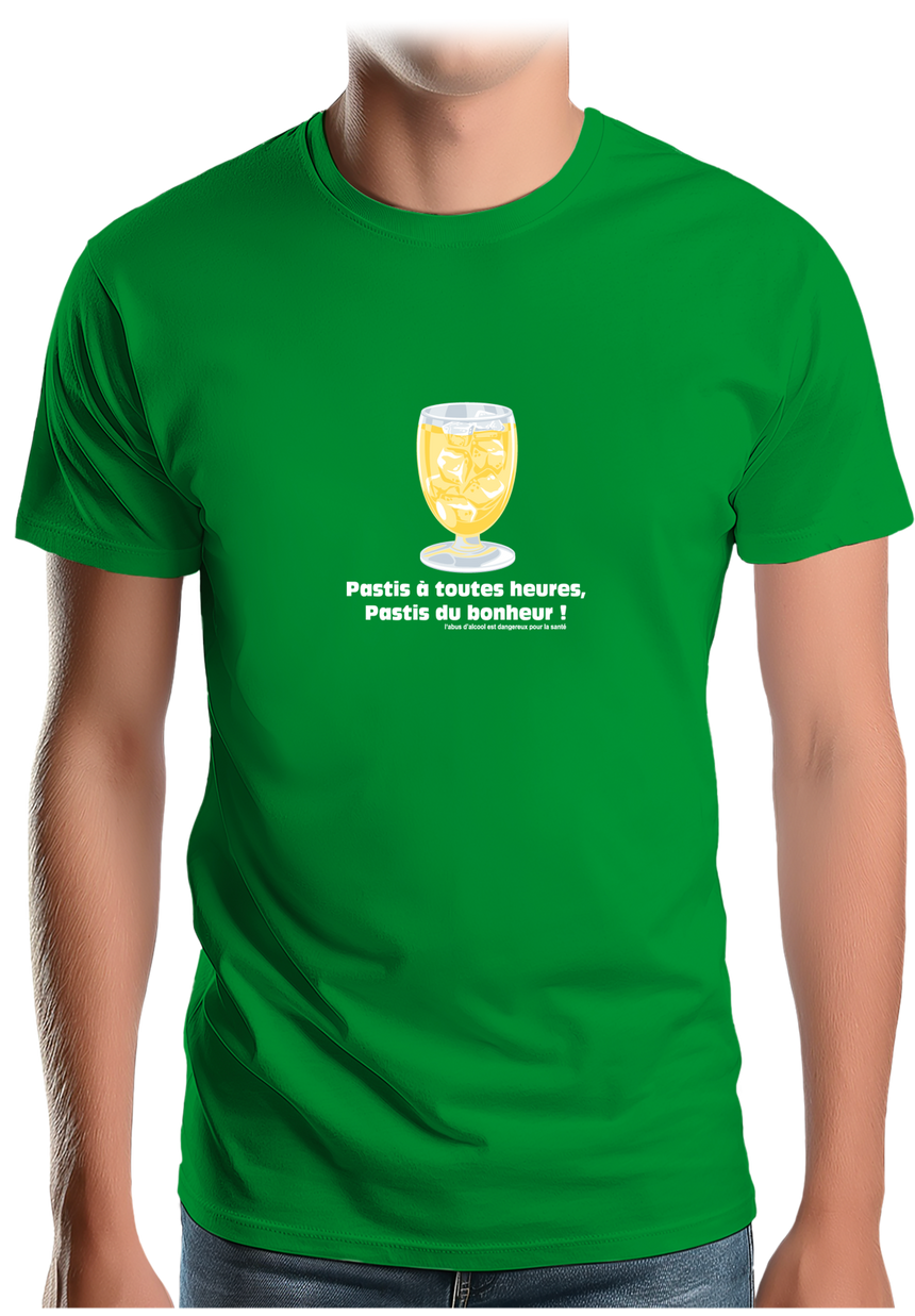 T-Shirt Homme Alcool Pastis à toute heures, pastis du bonheur