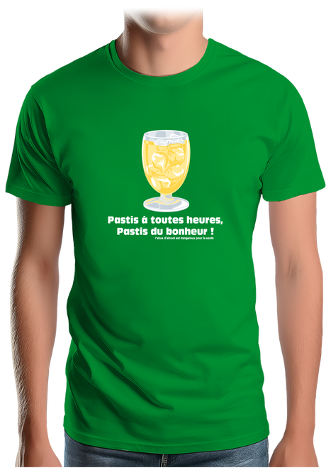 T-Shirt Homme Alcool Pastis à toute heures, pastis du bonheur