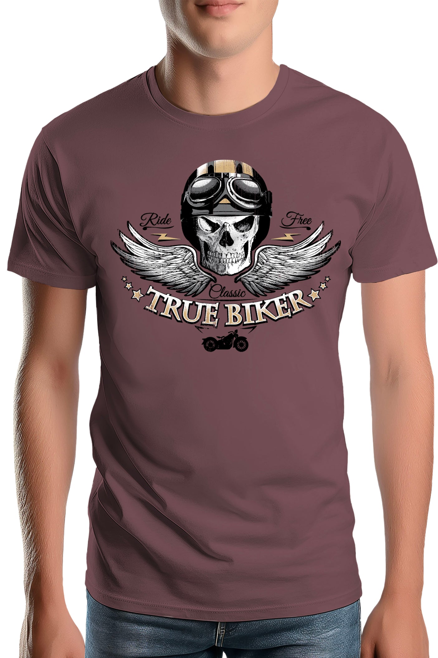 T-Shirt Homme Vrai biker tête de mort
