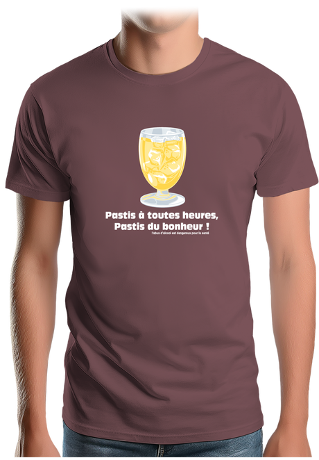 T-Shirt Homme Alcool Pastis à toute heures, pastis du bonheur