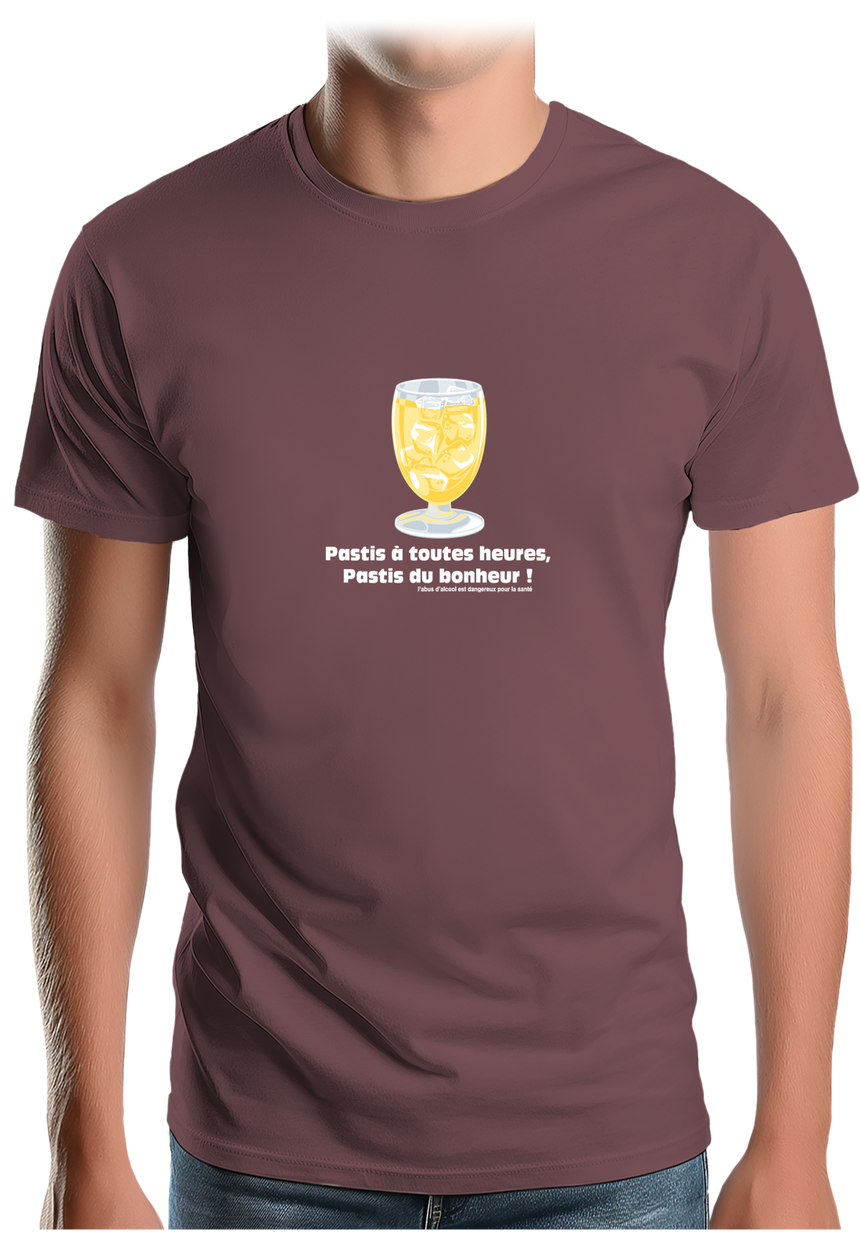 T-Shirt Homme Alcool Pastis à toute heures, pastis du bonheur