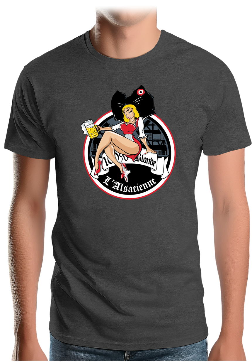 T-Shirt Homme L'alsacienne et sa chope de bière 100% blonde