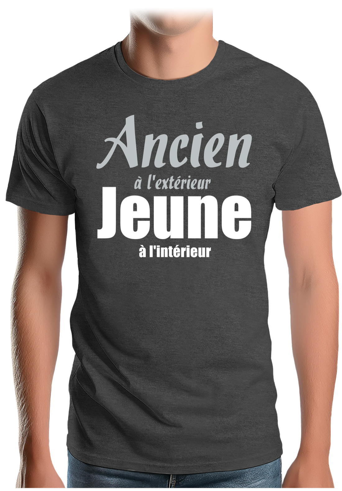 T-Shirt Homme Ancien à l'extérieur et jeune à l'intérieur