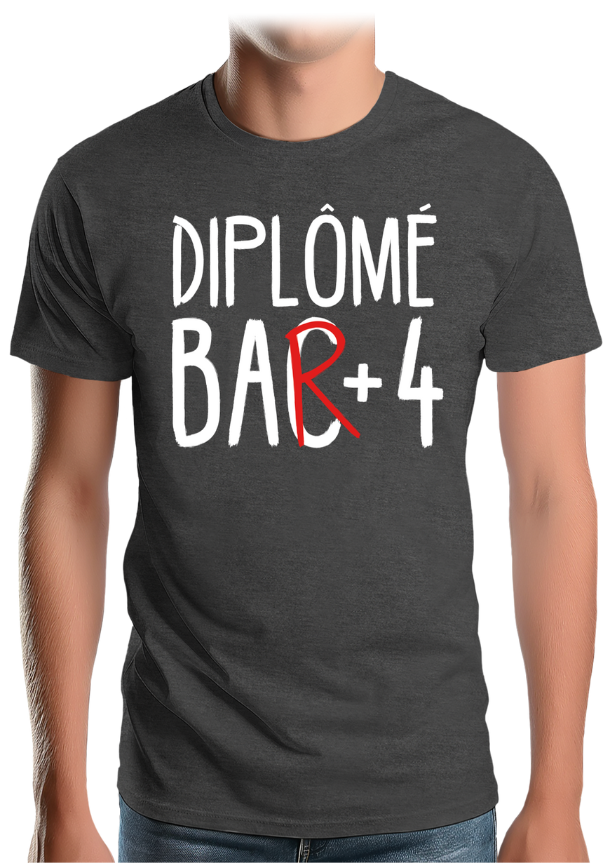 T-Shirt Homme Diplômé bar +4 d'alcool