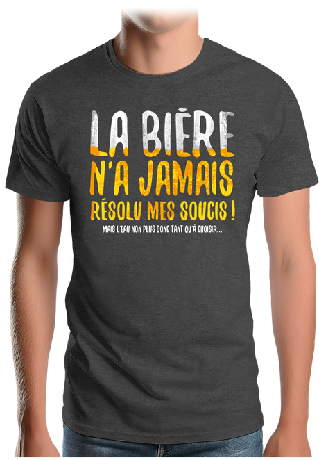 T-Shirt Homme Alcool, la bière n'a jamais résolu mes soucis...