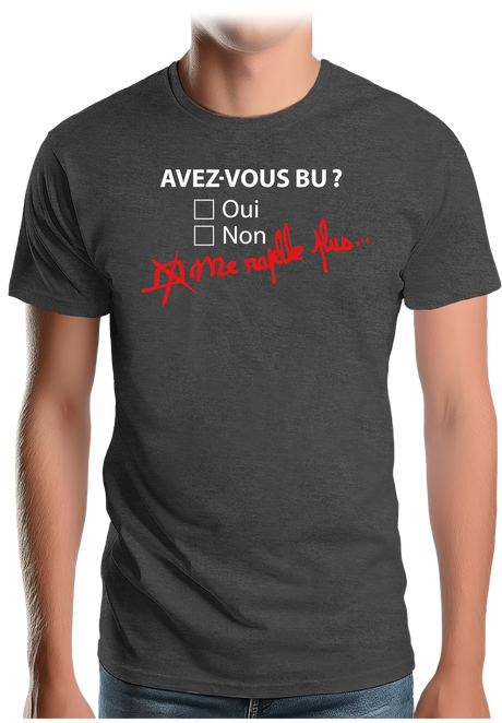 T-Shirt Homme Avez vous bu de l'alcool ? Me rapelle plus