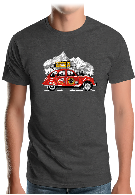 T-Shirt Homme Voiture 2CV vacance au ski à la montagne